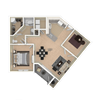 1 Bedroom C 1 Bath Floor Plan 1 Bedroom C 1 Bath Floor Plan at The Mark at Dulles Station, Herndon, 20171